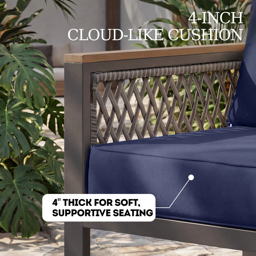 4 -Piece Patio Conversation Set with Blue Cushions