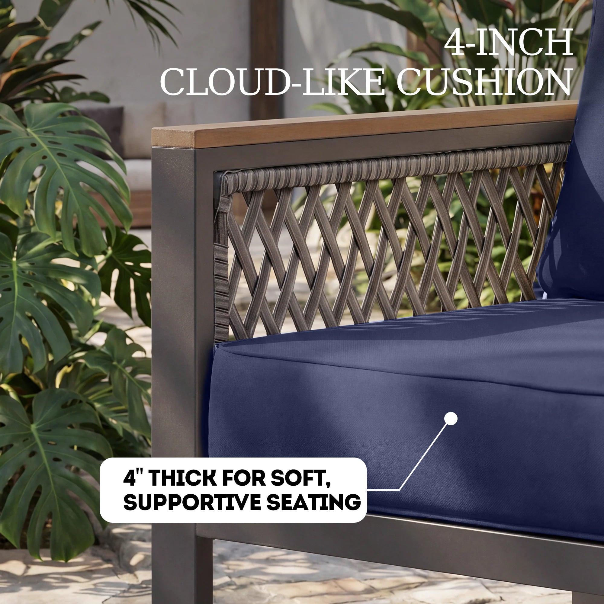 4 -Piece Patio Conversation Set with Blue Cushions