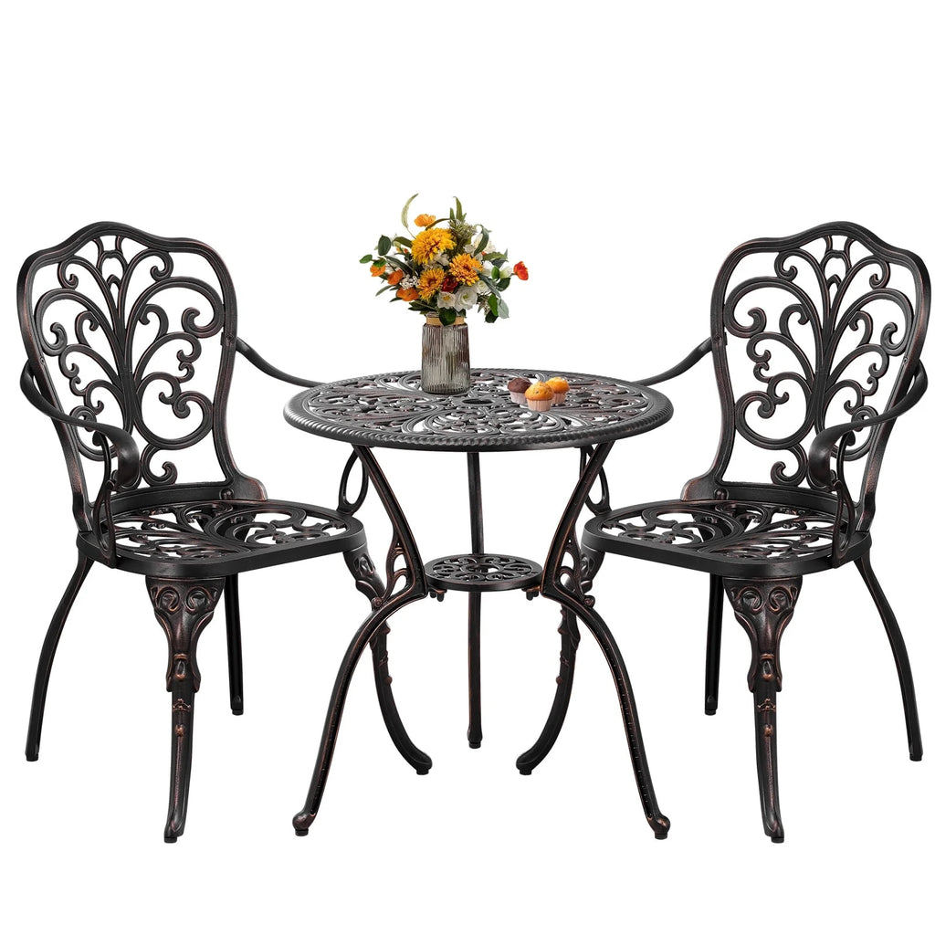 Outdoor Bistro Set 3 Piece Cast Aluminum Patio Bistro Sets Outdoor Patio Furniture Set for Garden,Bronze