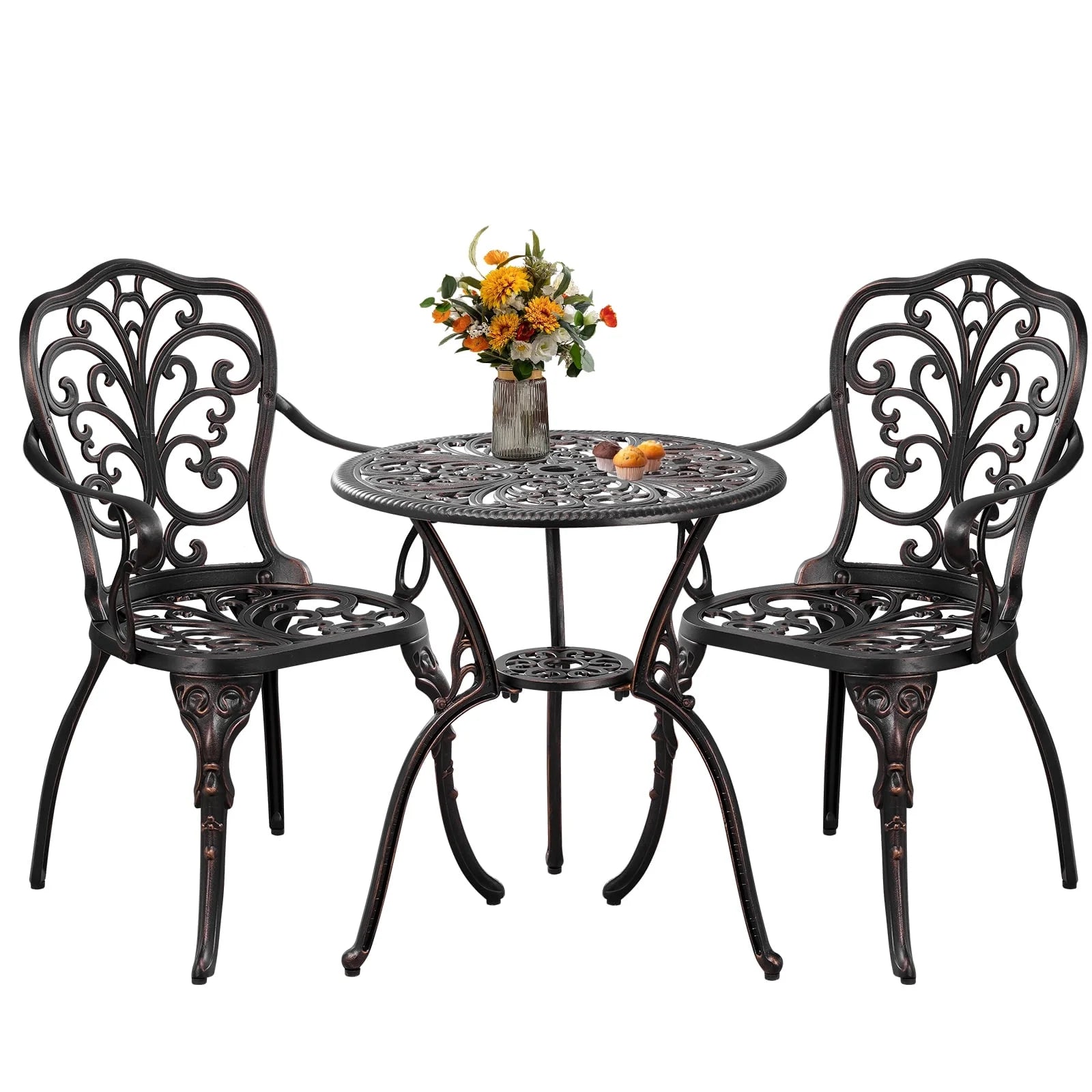 Outdoor Bistro Set 3 Piece Cast Aluminum Patio Bistro Sets Outdoor Patio Furniture Set for Garden,Bronze