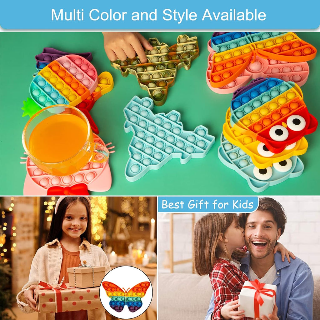Pop Bubble Sensory Fidget Toys, Squeeze Sensory Toys, Novelty Gifts for Boys and Girls, Stress Relief and Anti-Anxiety Tools for Kids and Adults (Butterfly,Rainbow)