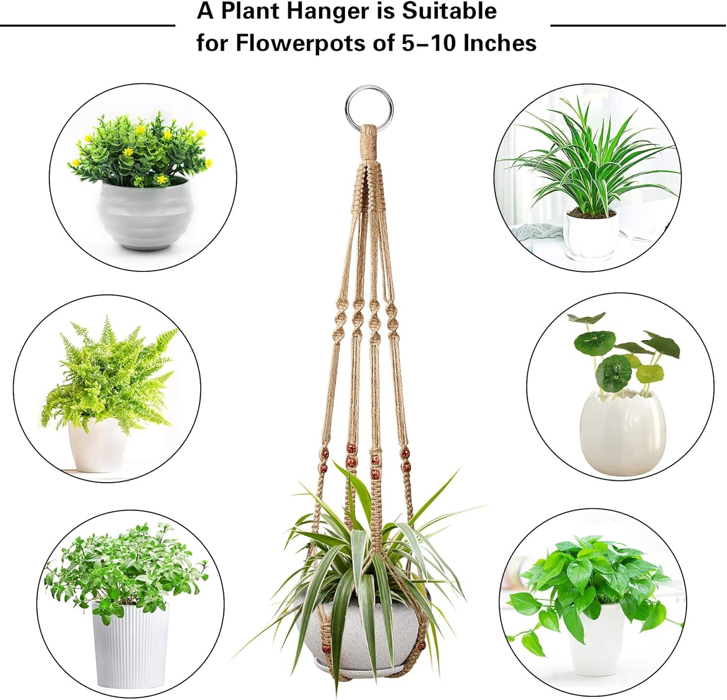 2 Pcs Plant Hangers Hanging Plant Holder for Indoor Outdoor Decor Macrame Hanging Planter Basket with 4 Hooks(35 Inch)