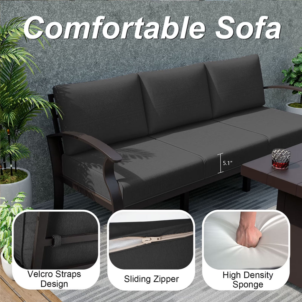 Aluminum 3-Seat Patio Furniture Set, Outdoor Patio Conversation Set with 5.1" Cushions for Patio Backyard Poolside, Black