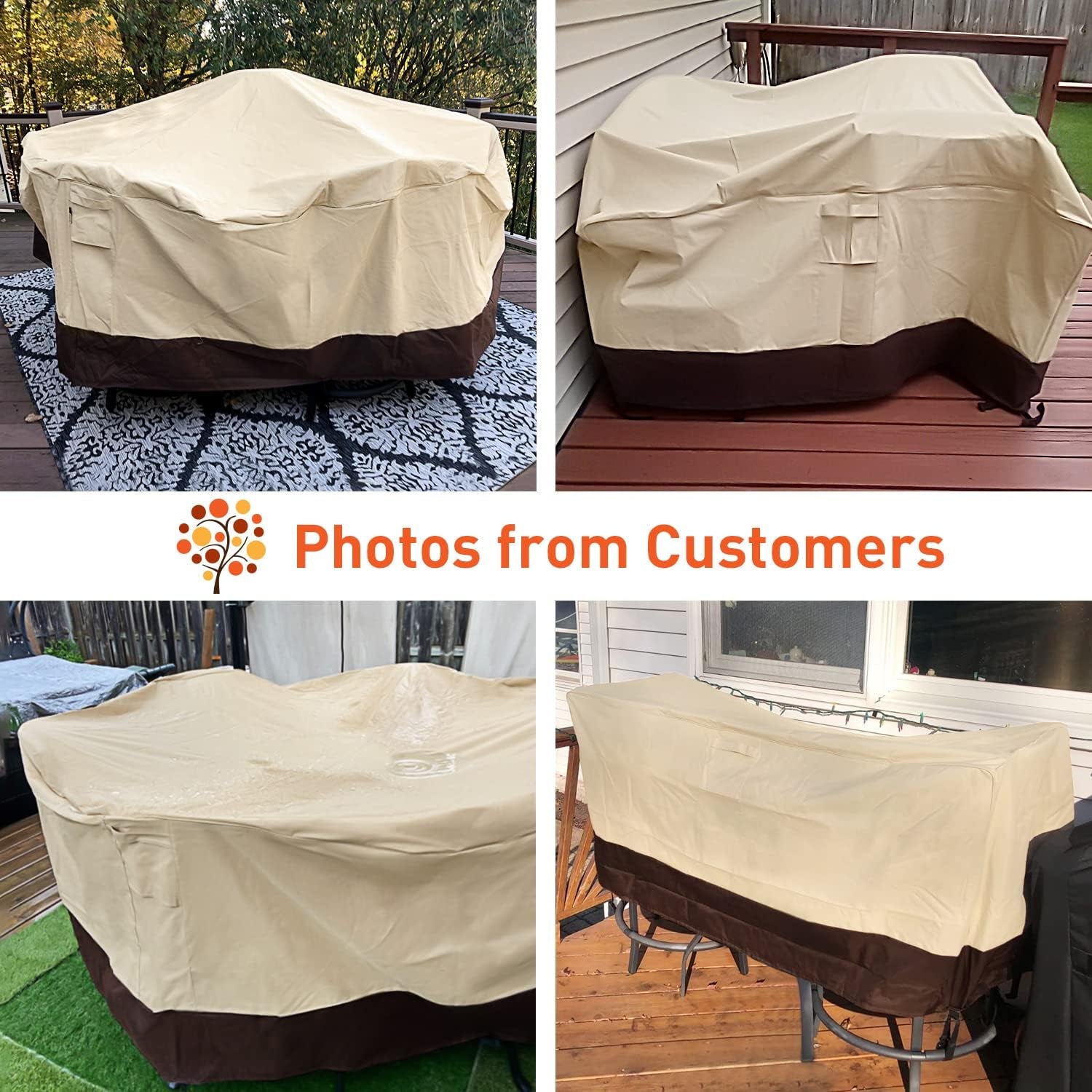 Patio Bistro Cover, Waterproof Outdoor Furniture Cover, Heavy Duty Patio Bar Table and Chairs Covers, 80"L X 32"W X 30"H, Beige & Brown