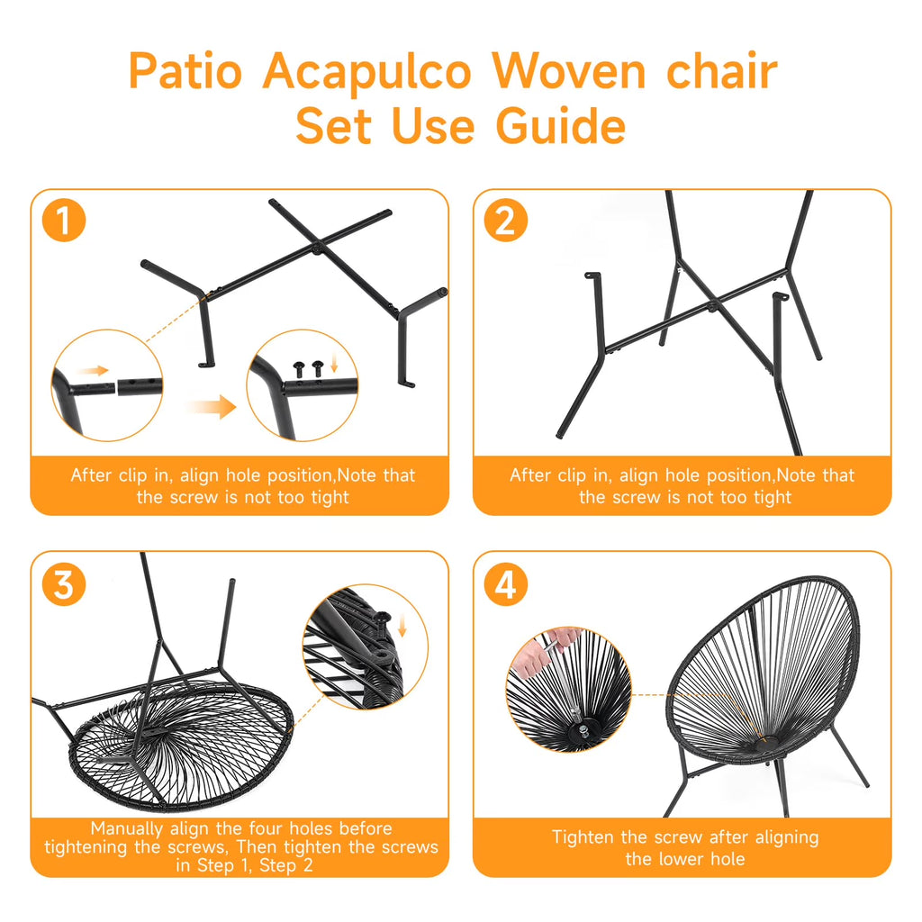 3 Piece Patio Acapulco Furniture Bistro Set, Outdoor Bistro Set Acapulco Chairs All-Weather Rattan Wicker Chairs with Plastic Rope and Coffee Table, Black