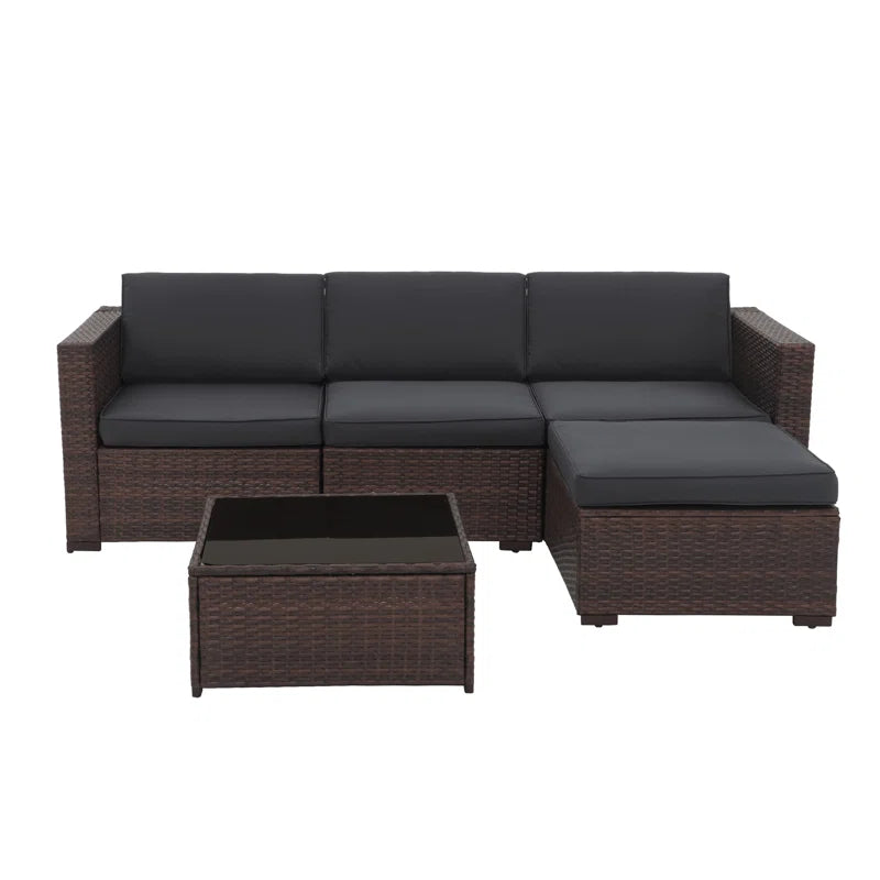 Abler 3-Person Wicker Modular Patio Conversation Set with Cushions