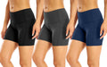 3 Pack High Waist Out Pocket Yoga Short 8"/5" Tummy Control Workout Shorts Running Athletic Non See-Through Active Shorts