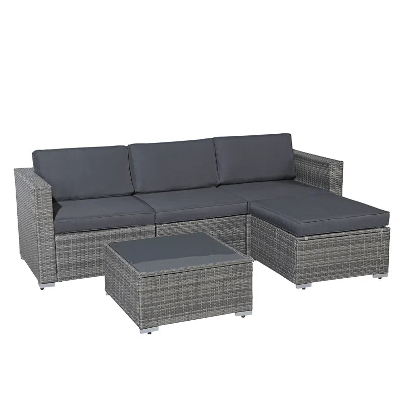 Abler 3-Person Wicker Modular Patio Conversation Set with Cushions
