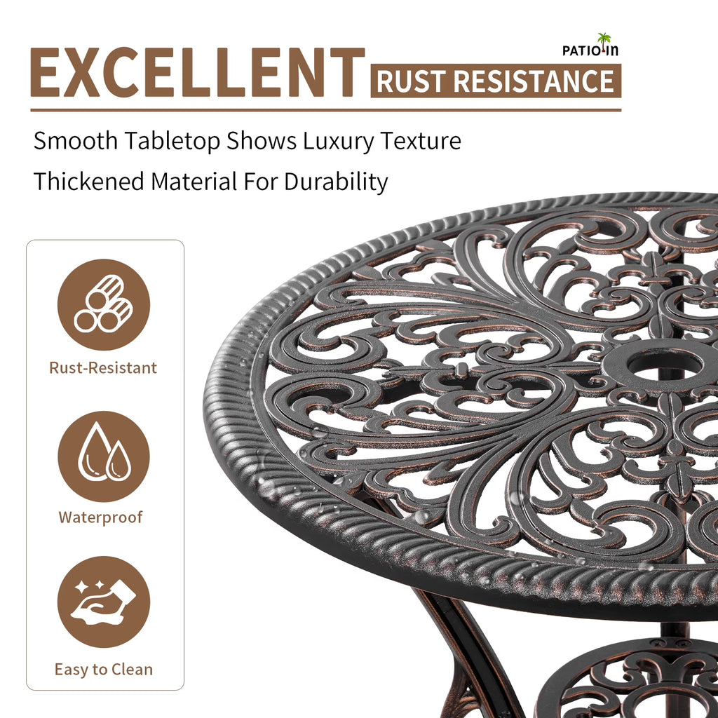 Outdoor Bistro Set 3 Piece Cast Aluminum Patio Bistro Sets Outdoor Patio Furniture Set for Garden,Bronze