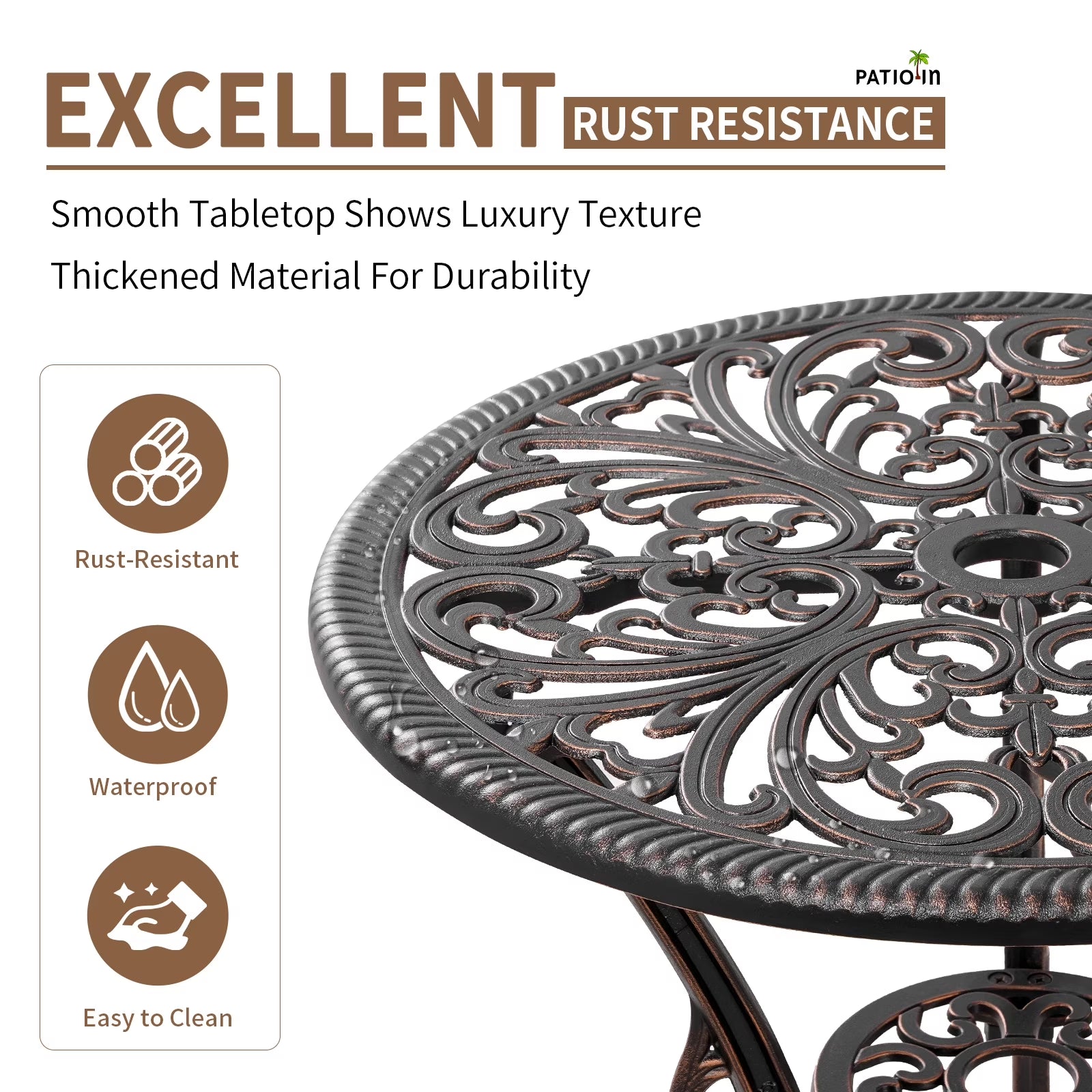 Outdoor Bistro Set 3 Piece Cast Aluminum Patio Bistro Sets Outdoor Patio Furniture Set for Garden,Bronze
