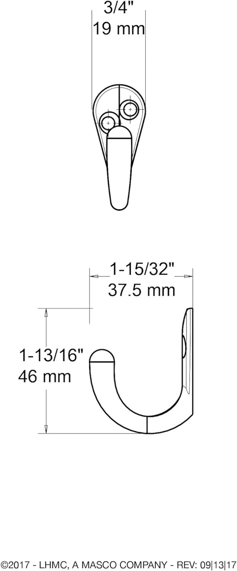B59103Z-CHR-C Single Prong Robe Hook, Polished Chrome