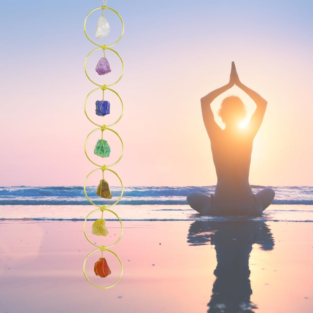Handmade Gemstones Healing Feng Shui Crystals Window Decorations Hanging Ornament for Home Decor Party Decor（7 Chakra Round）