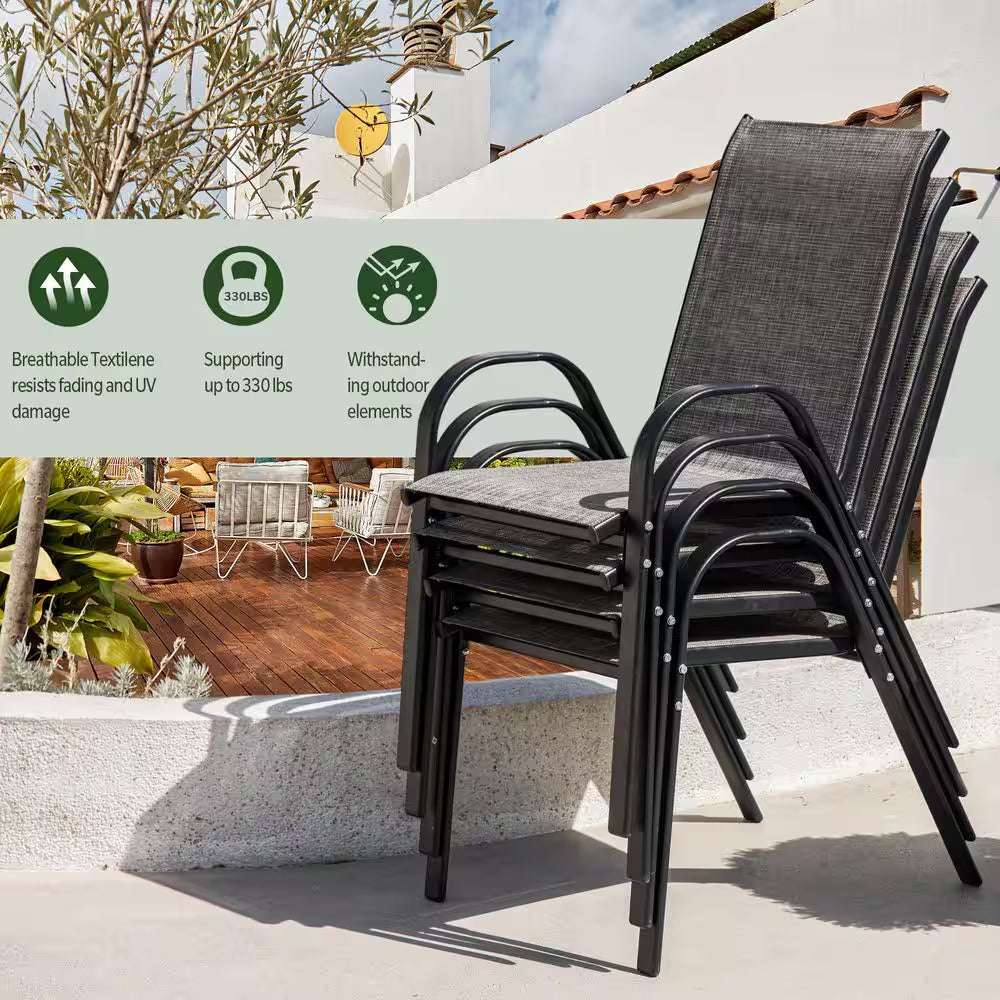 Stackable Patio Dining Chairs Set of 4 Textilene Iron Patio Chairs Patio Dining Chairs for Lawn, Poolside, Garden, Brown