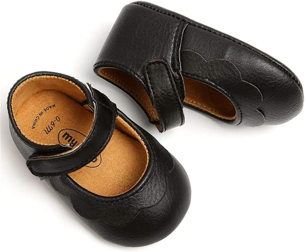 Baby Girls Mary Jane Flats with Bownot Non Slip Soft Sole PU Leather Newborn Infant Toddler First Walker Cirb Dress Shoes